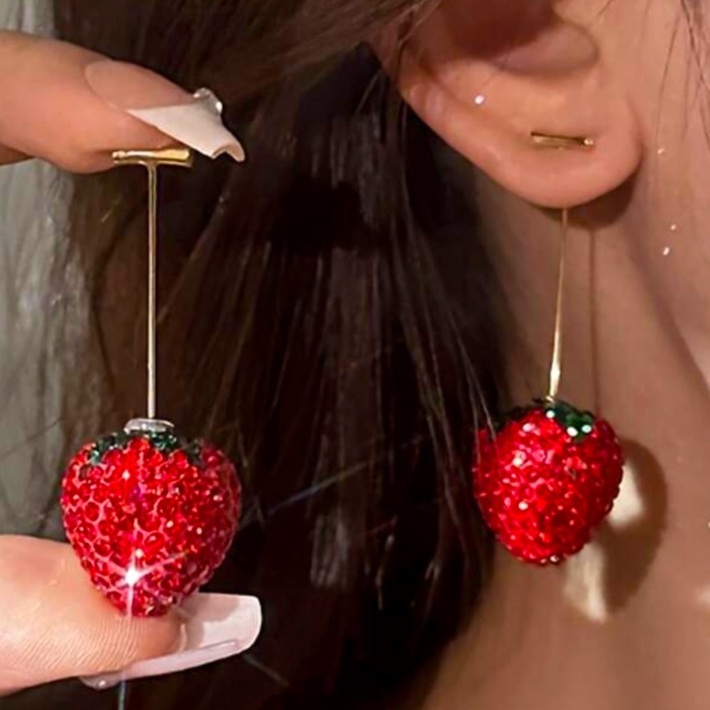 Cubic Zirconia Strawberry Dangle Earrings
